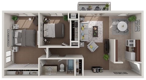Floor plan for 2 beds, 1 bath, 1000 sqft